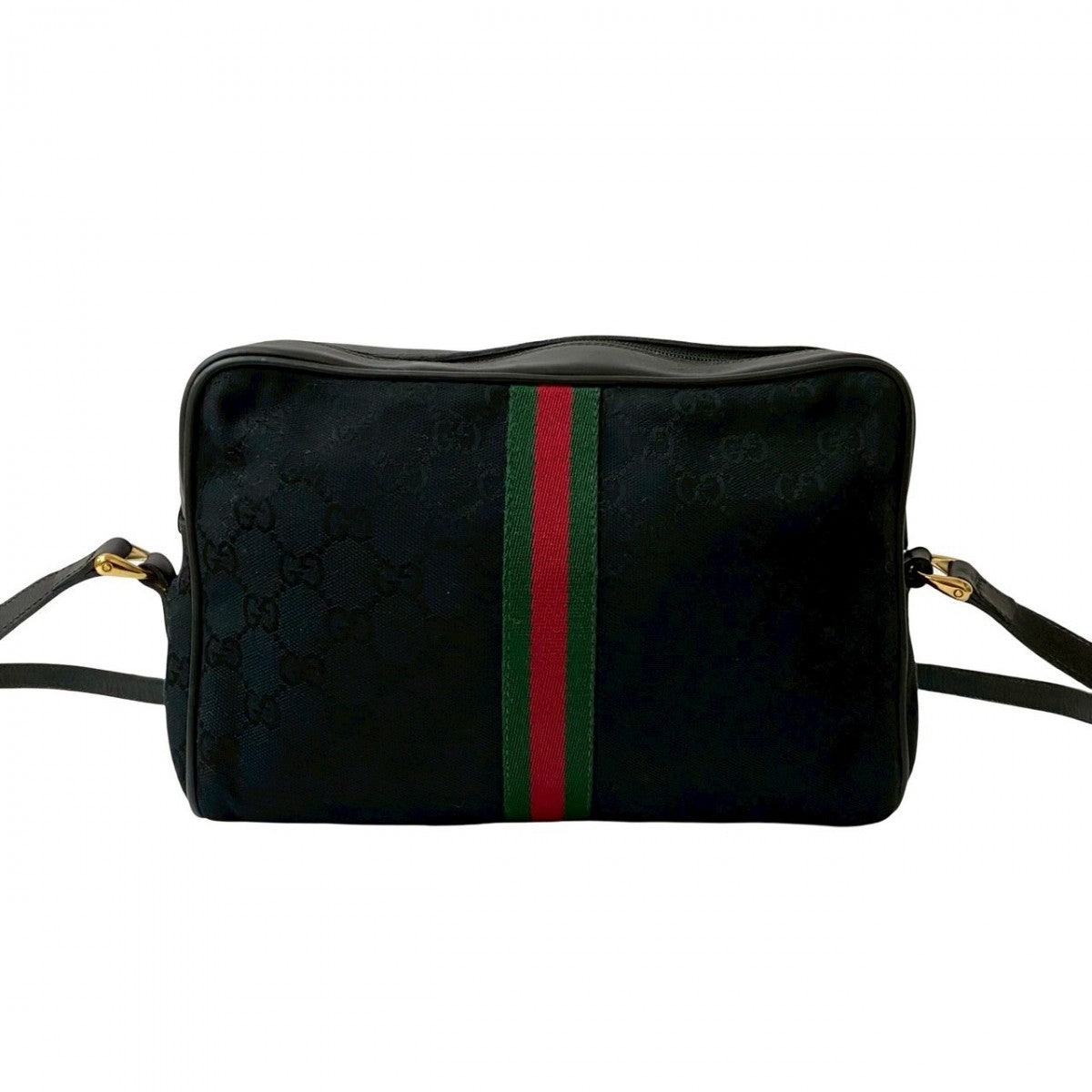 GUCCI Shoulder Bag Canvas, Leather black GG logo Metal Sherry line Women