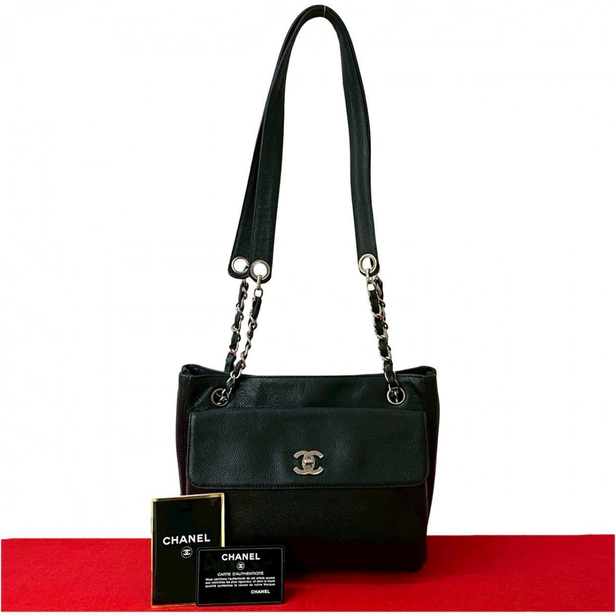CHANEL Shoulder Bag Matt caviar skin black