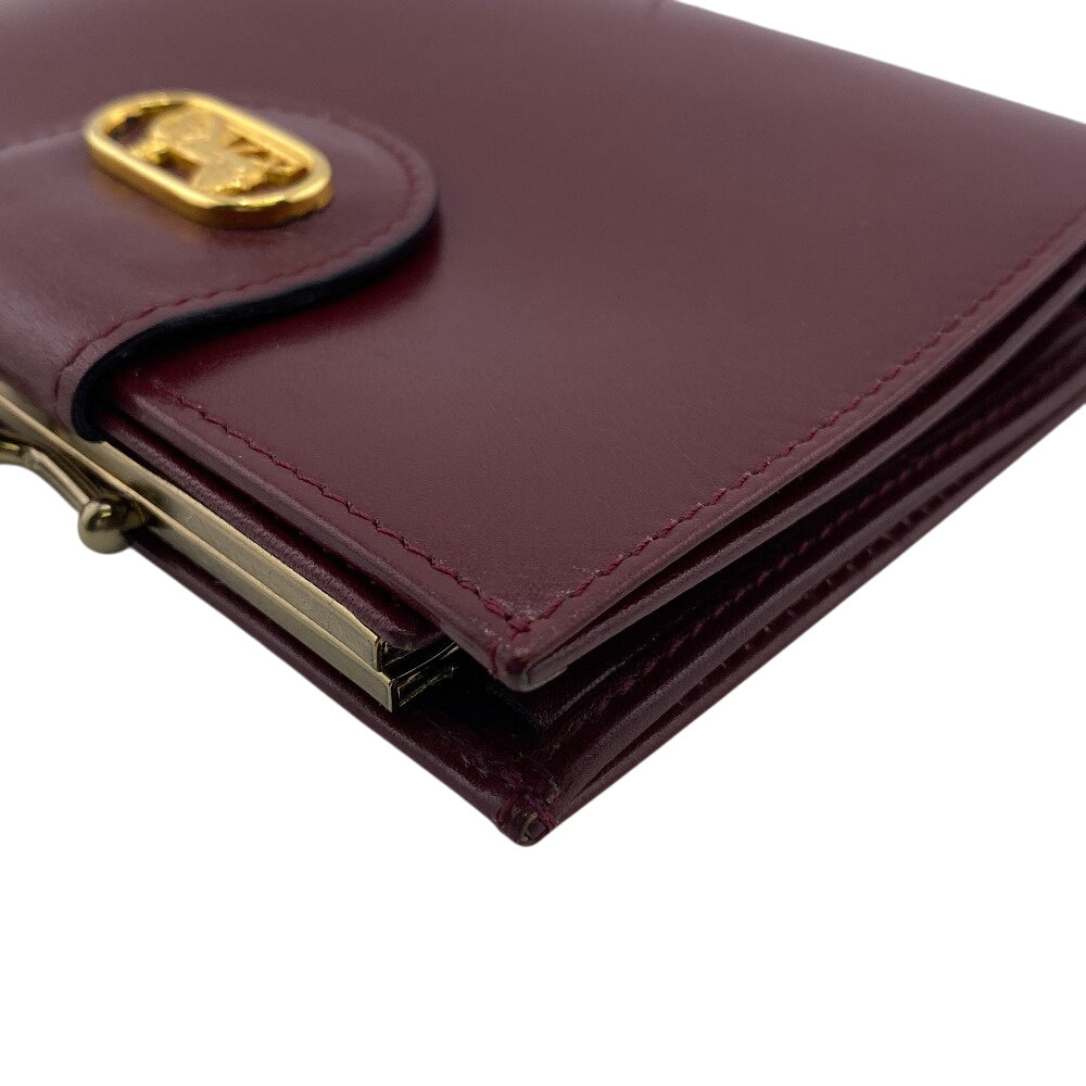 CELINE Bifold Wallet leather Bordeaux Vintage gamaguchi carriage logo Women