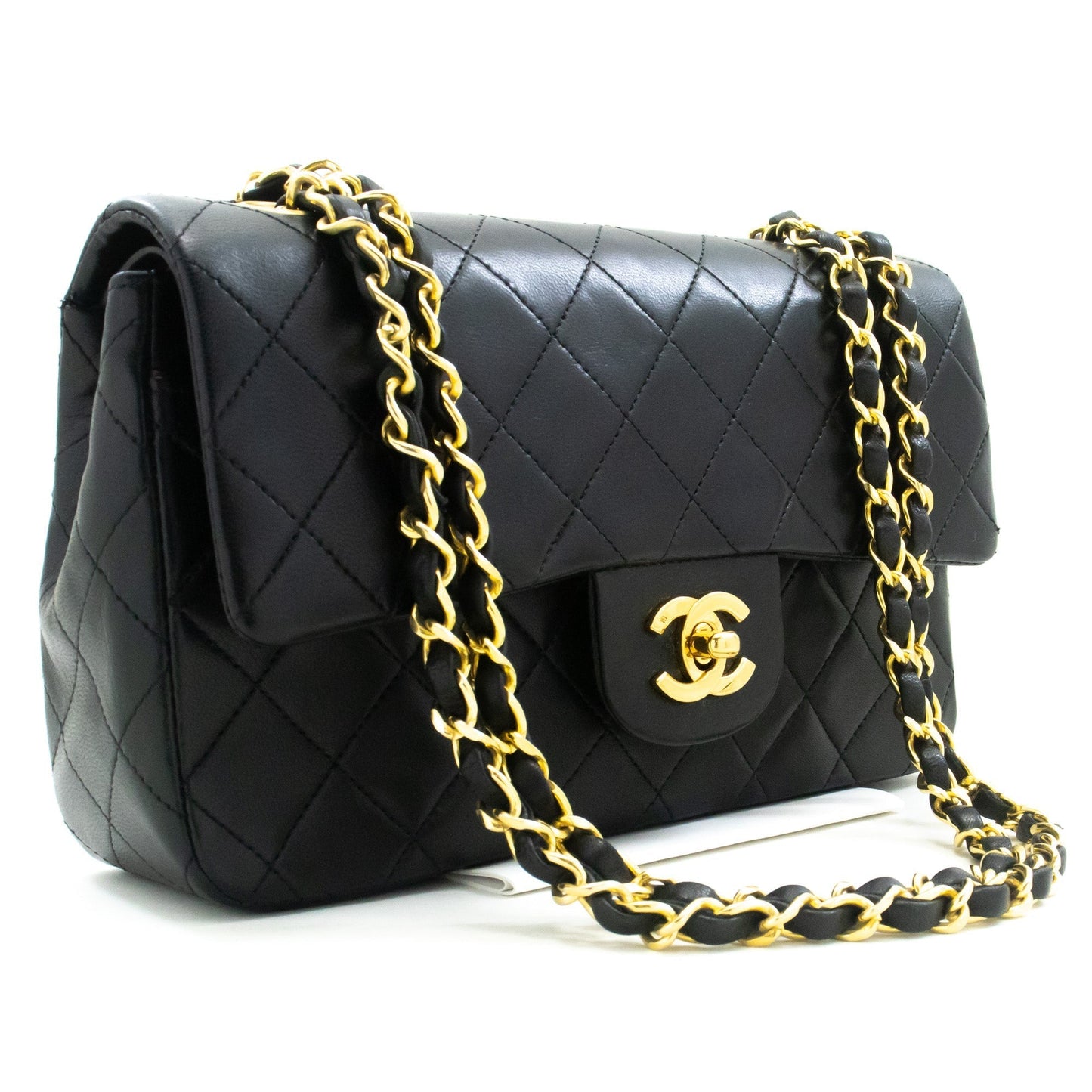 CHANEL Classic Double Flap 9" Chain Shoulder Bag Black Lambskin