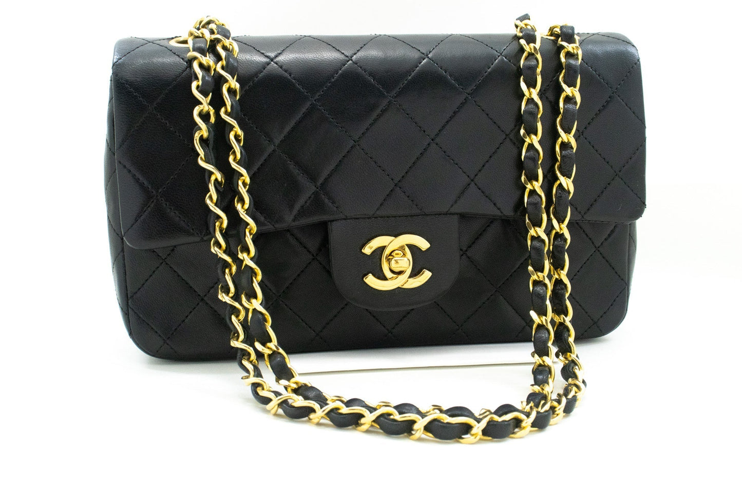 CHANEL Classic Double Flap 9" Chain Shoulder Bag Black Lambskin