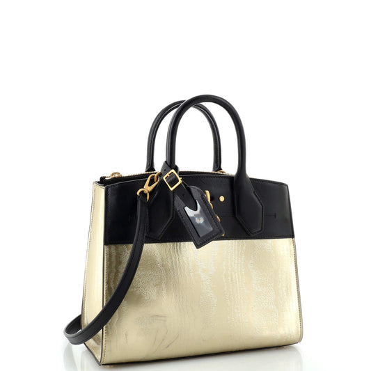 Louis Vuitton City Steamer Handbag Gravity Gold Calfskin and Leather PM