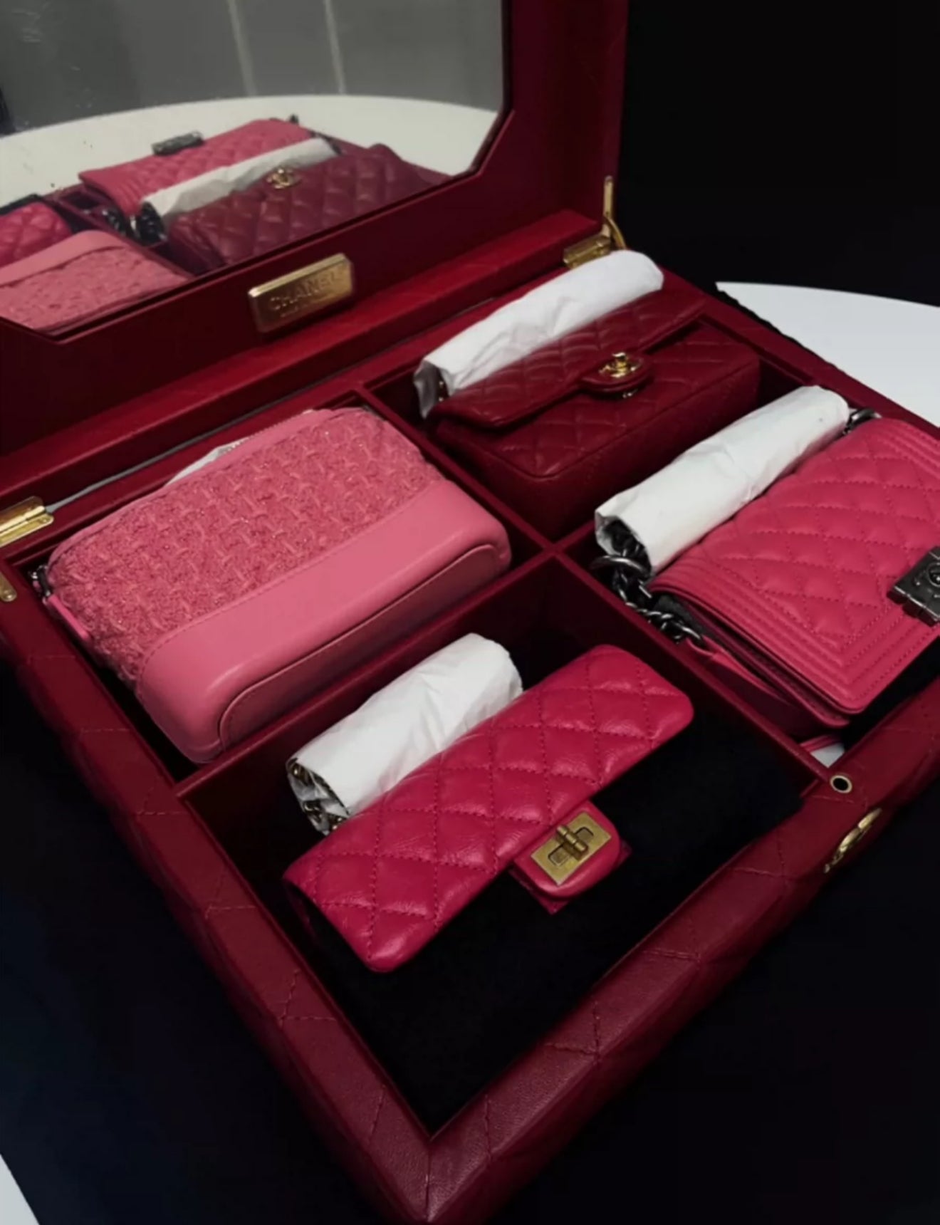 Chanel Set Of 4 Pink Mini Bags with Quilted Trunk