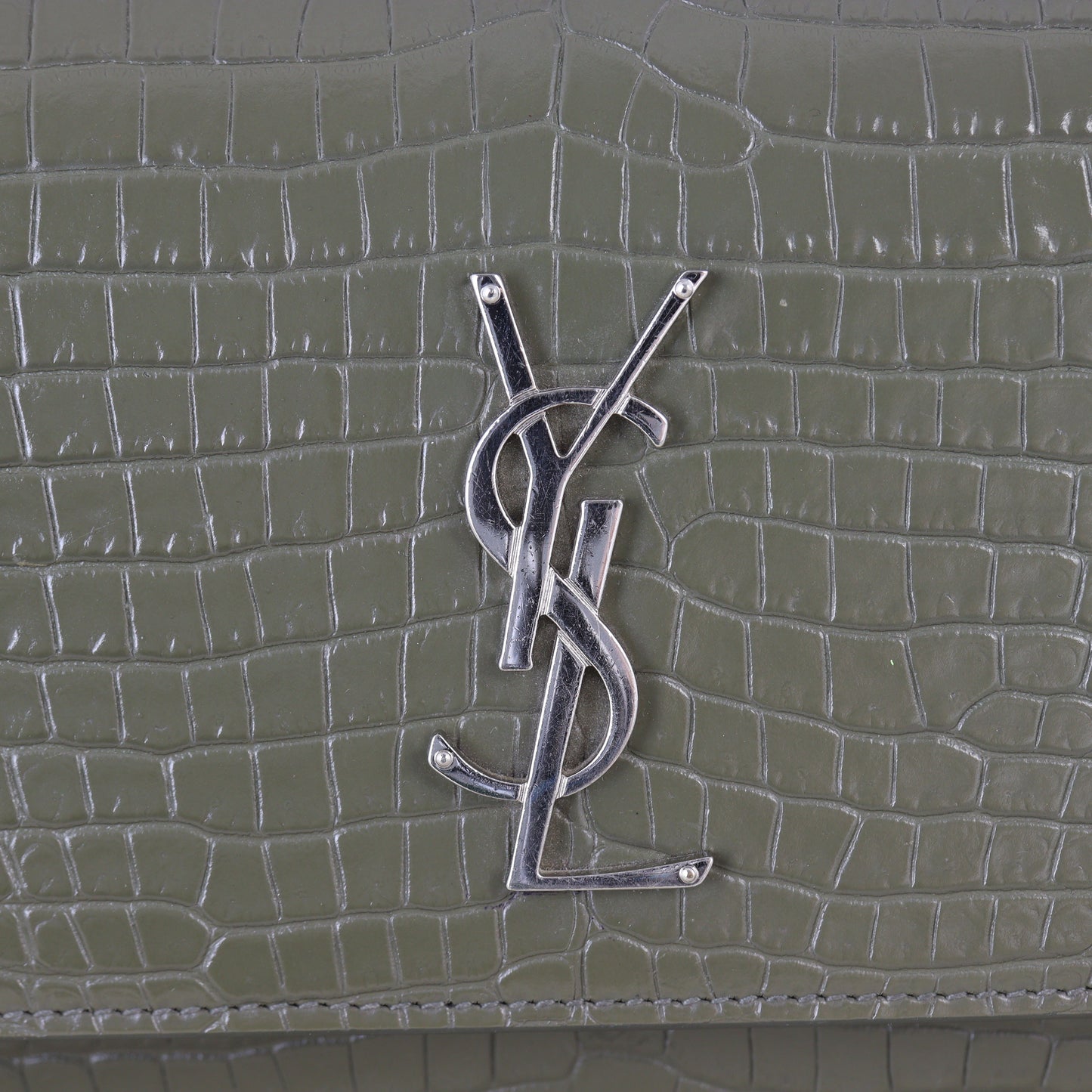Saint Laurent Sunset Medium Croc-Embossed