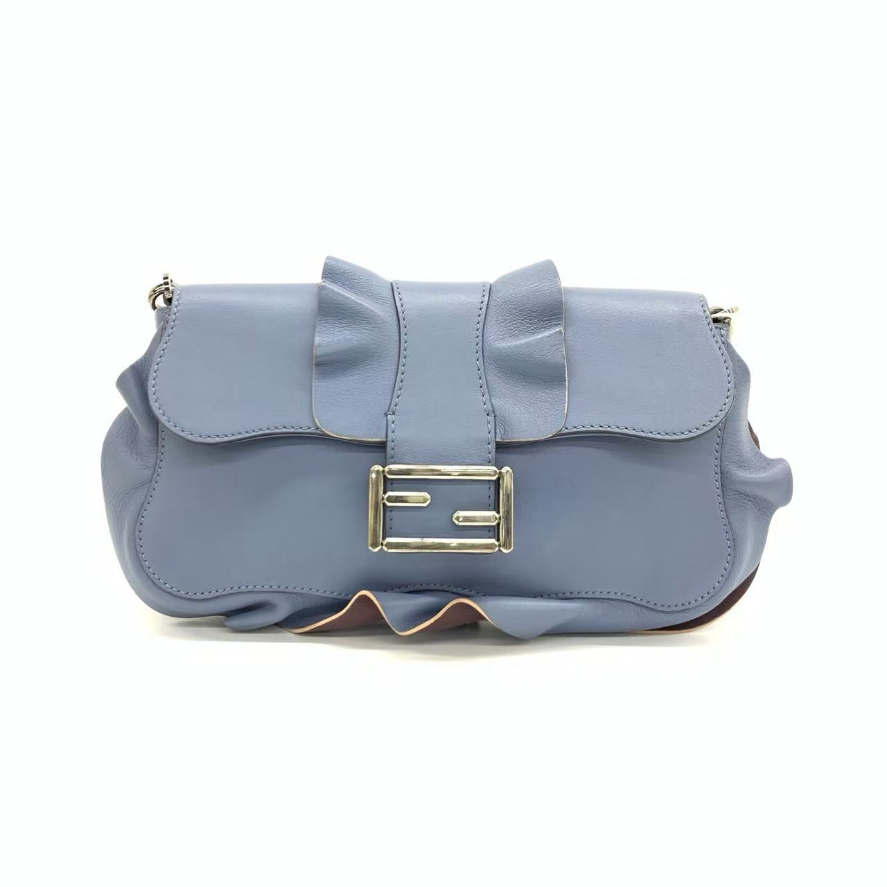 Fendi Baguette Calfskin Waves Baguette Blue Crossbody Bag