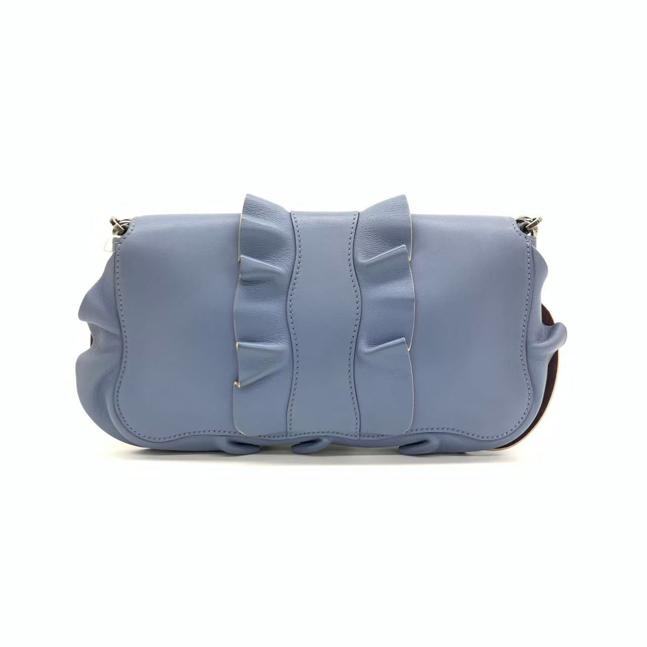 Fendi Baguette Calfskin Waves Baguette Blue Crossbody Bag
