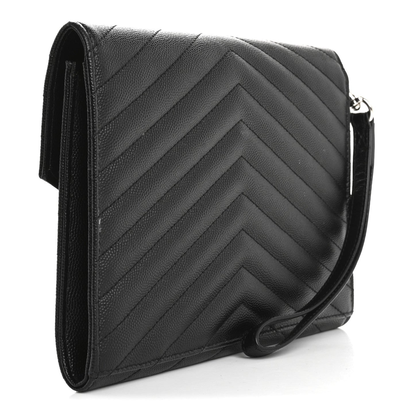 Saint Laurent Grain De Poudre Matelasse Chevron Monogram Envelope Clutch Black