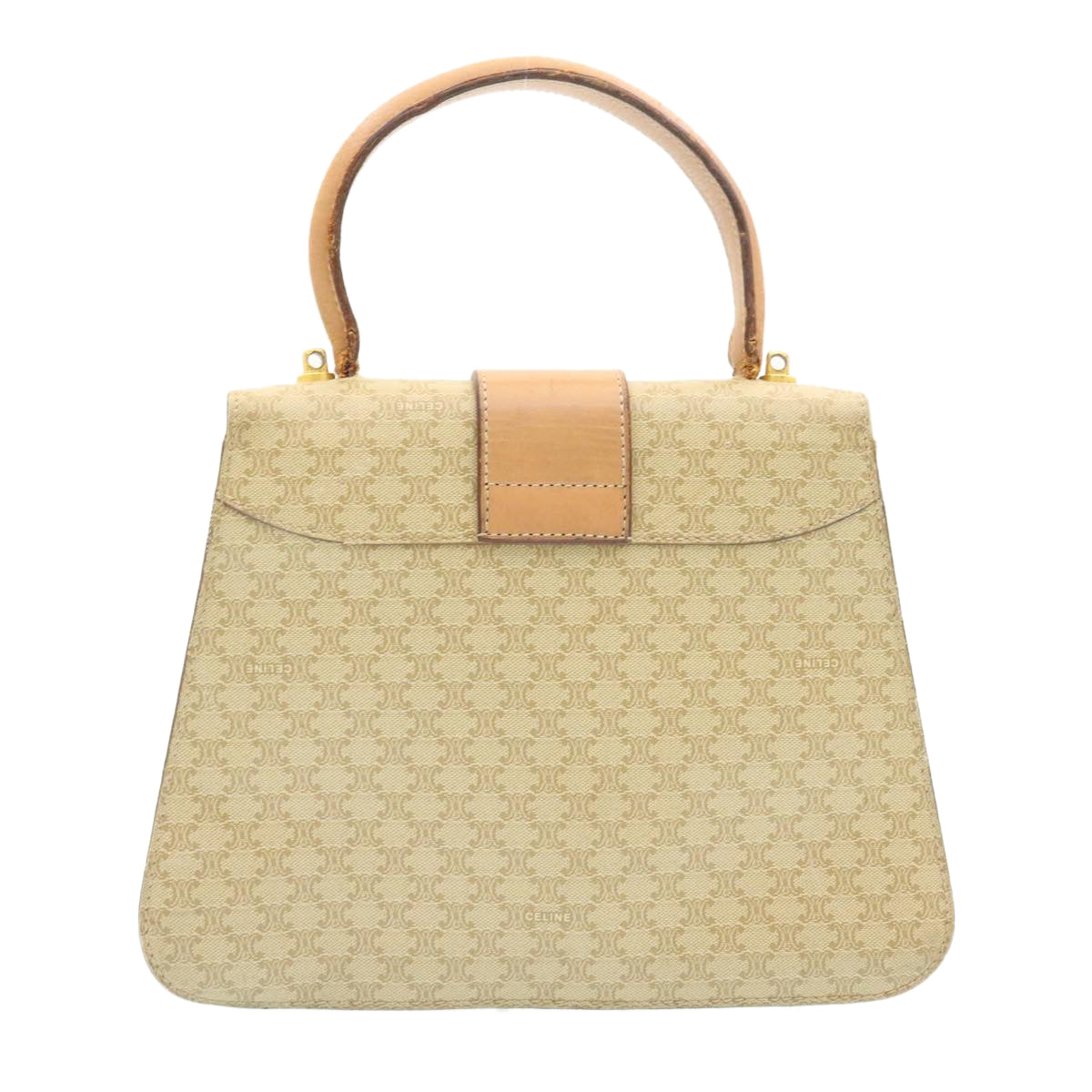 Luxury CELINE Macadam Circle Logo 2Way Shoulder Hand Bag PVC Leather Beige  25937
