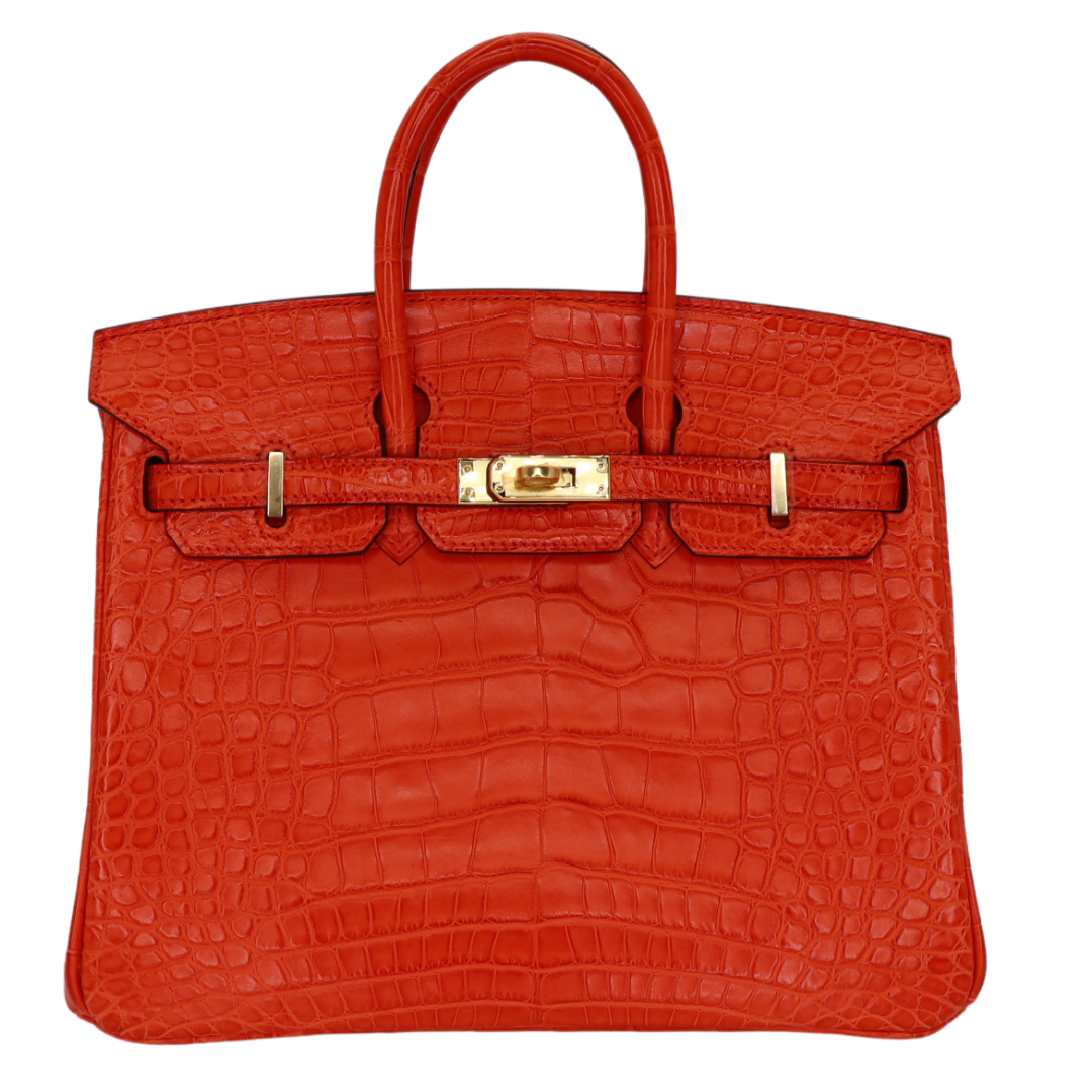 Hermes25cm Birkin Orange Poppy Matte Alligator Gold Hardware