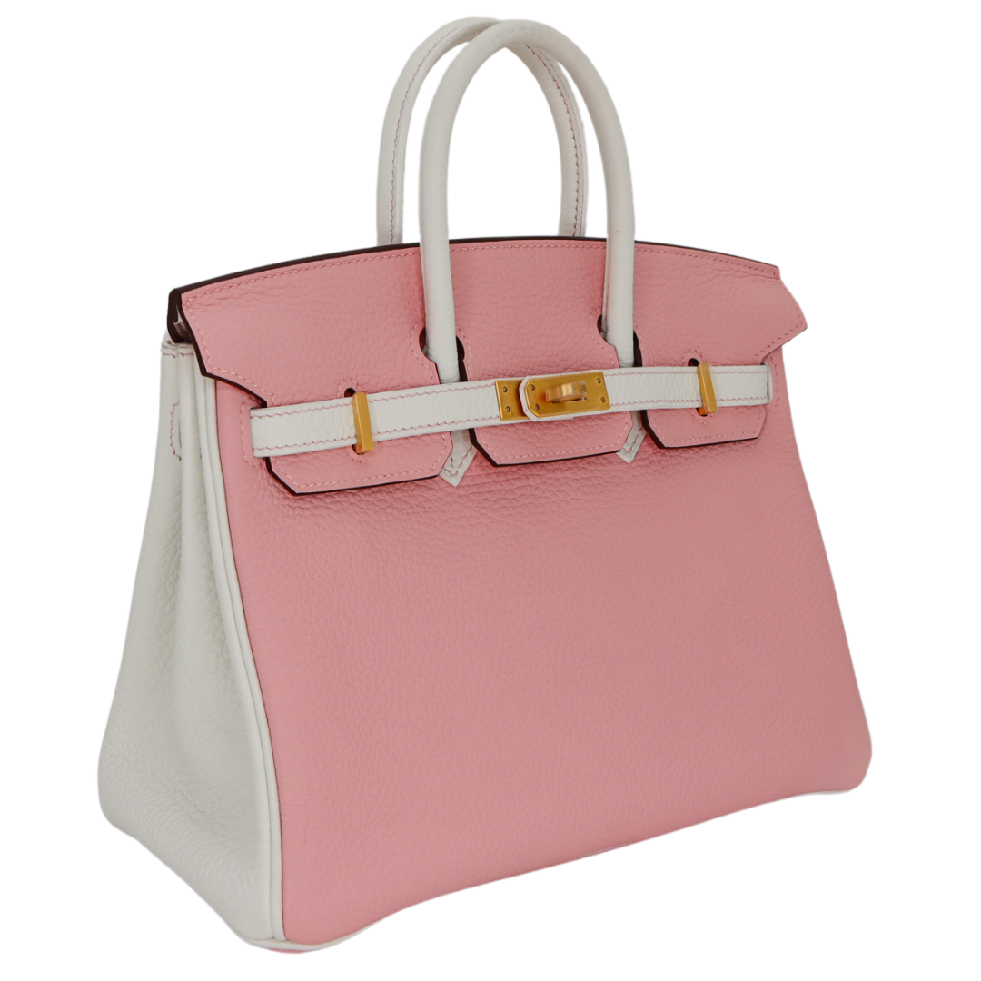 Hermes25cm Birkin Sakura/ White Clemence Leather Brushed Gold Hardware