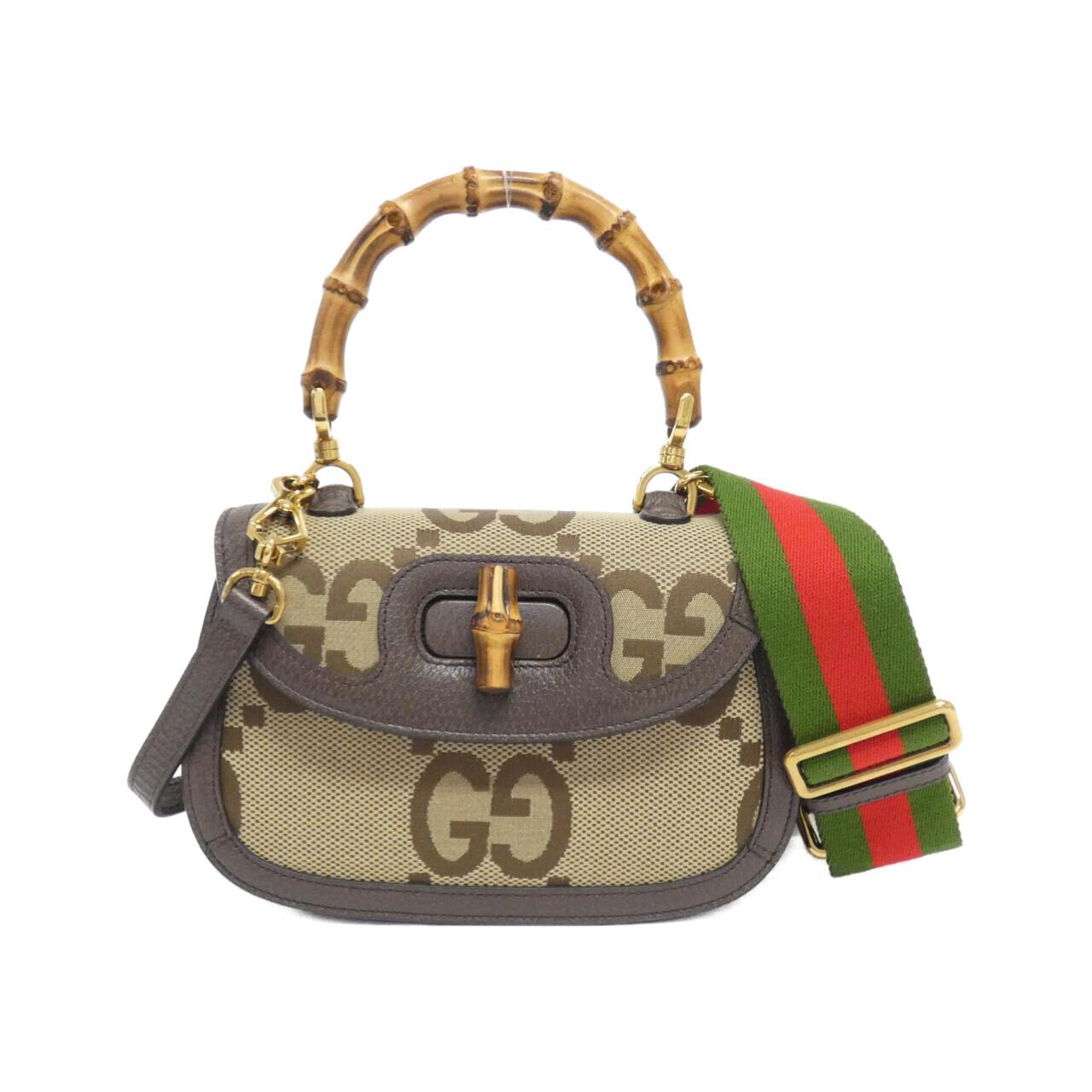 Gucci GUCCI BAMBOO 1947 Jumbo GG Canvas Leather Shoulder Bag