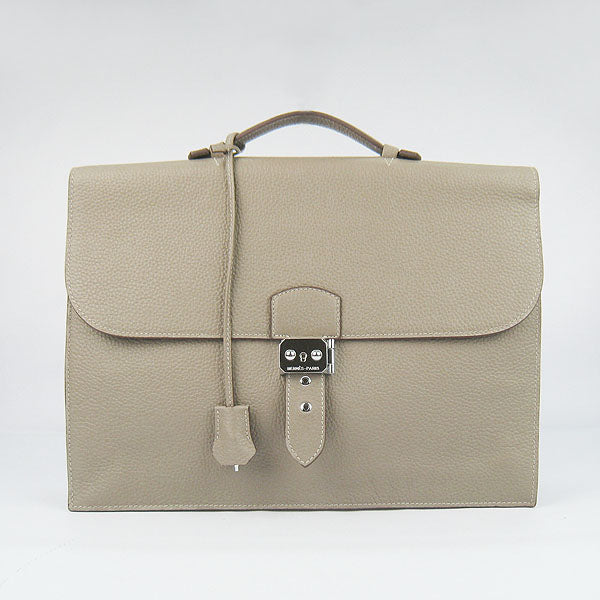 Luxury Hermes Briefcases 2813 Cow Leather Grey