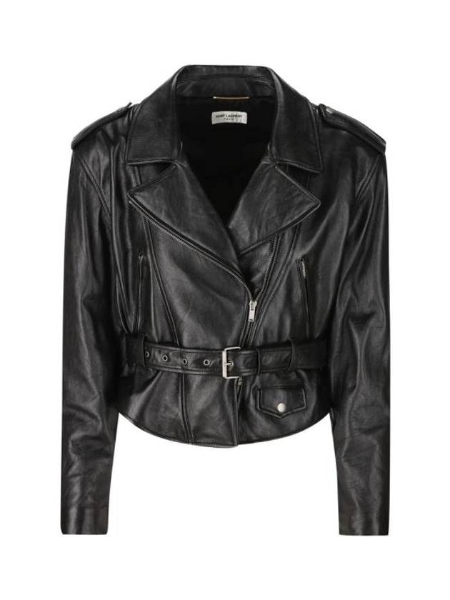 Luxury Saint Laurent Trending 2025 Crop Lambskin Biker Jacket Black
