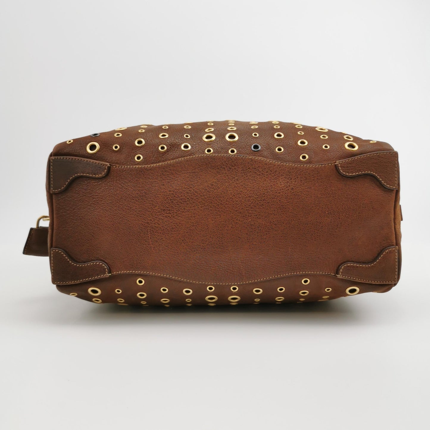 Prada Brown Grommet Calfskin Leather Gold Ringlet Shoulder Bag