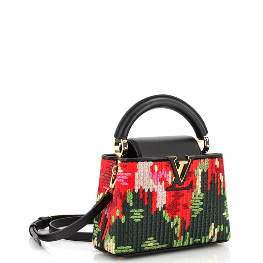Louis Vuitton Capucines Bag Multicolor Embroidered Cotton and Lurex with Leather Mini