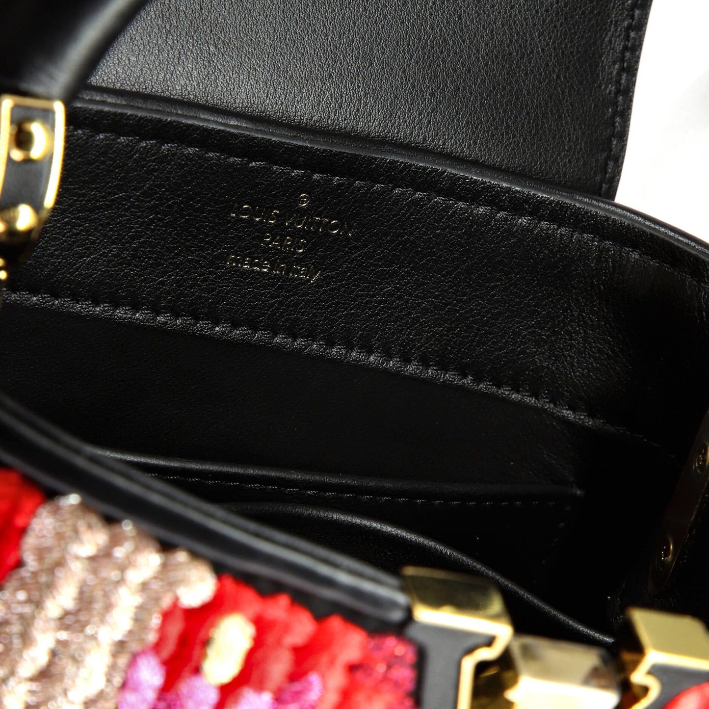 Louis Vuitton Capucines Bag Multicolor Embroidered Cotton and Lurex with Leather Mini