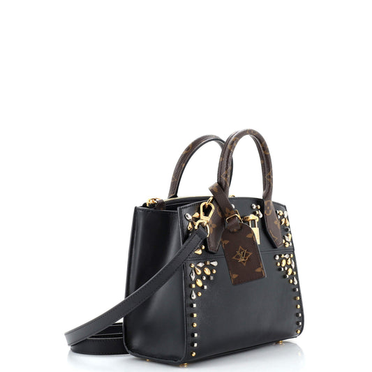 Louis Vuitton City Steamer Handbag Studded Leather and Monogram Canvas Mini