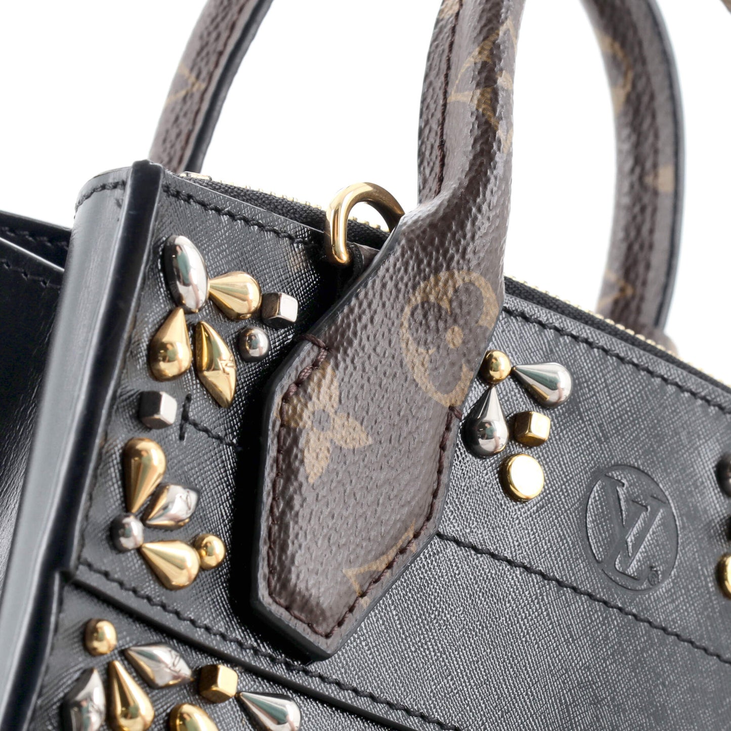 Louis Vuitton City Steamer Handbag Studded Leather and Monogram Canvas Mini