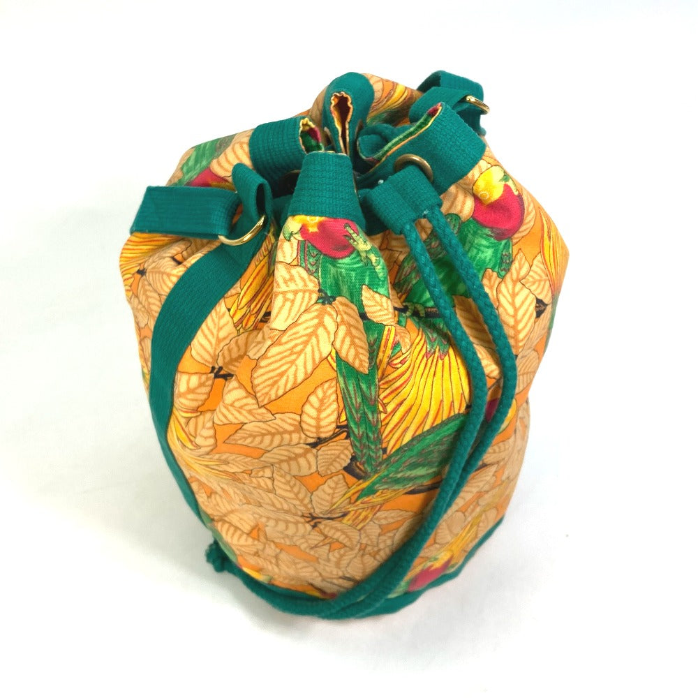 HERMES Shoulder Bag canvas green vintage Bird pattern purse Women