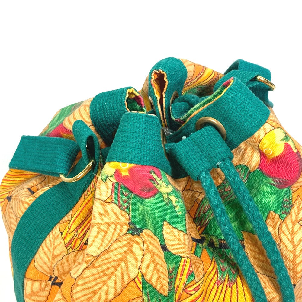HERMES Shoulder Bag canvas green vintage Bird pattern purse Women