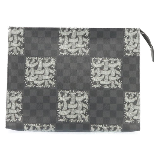LOUIS VUITTON Damier Graphite Pochette Voyage Clutch Bag LV Auth 27628A