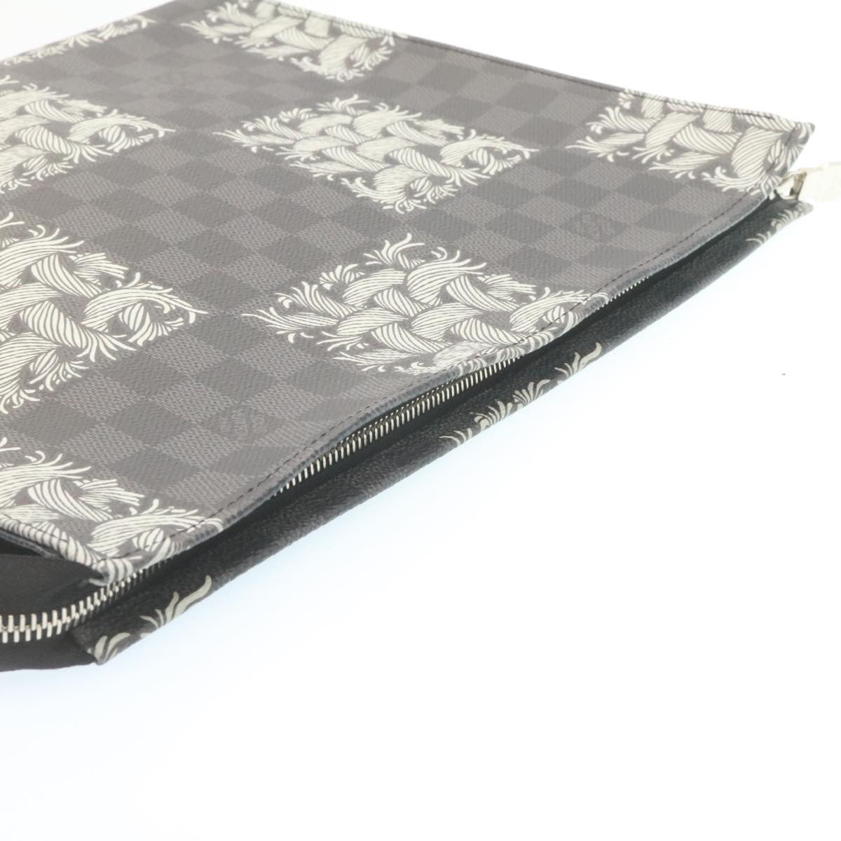 LOUIS VUITTON Damier Graphite Pochette Voyage Clutch Bag LV Auth 27628A