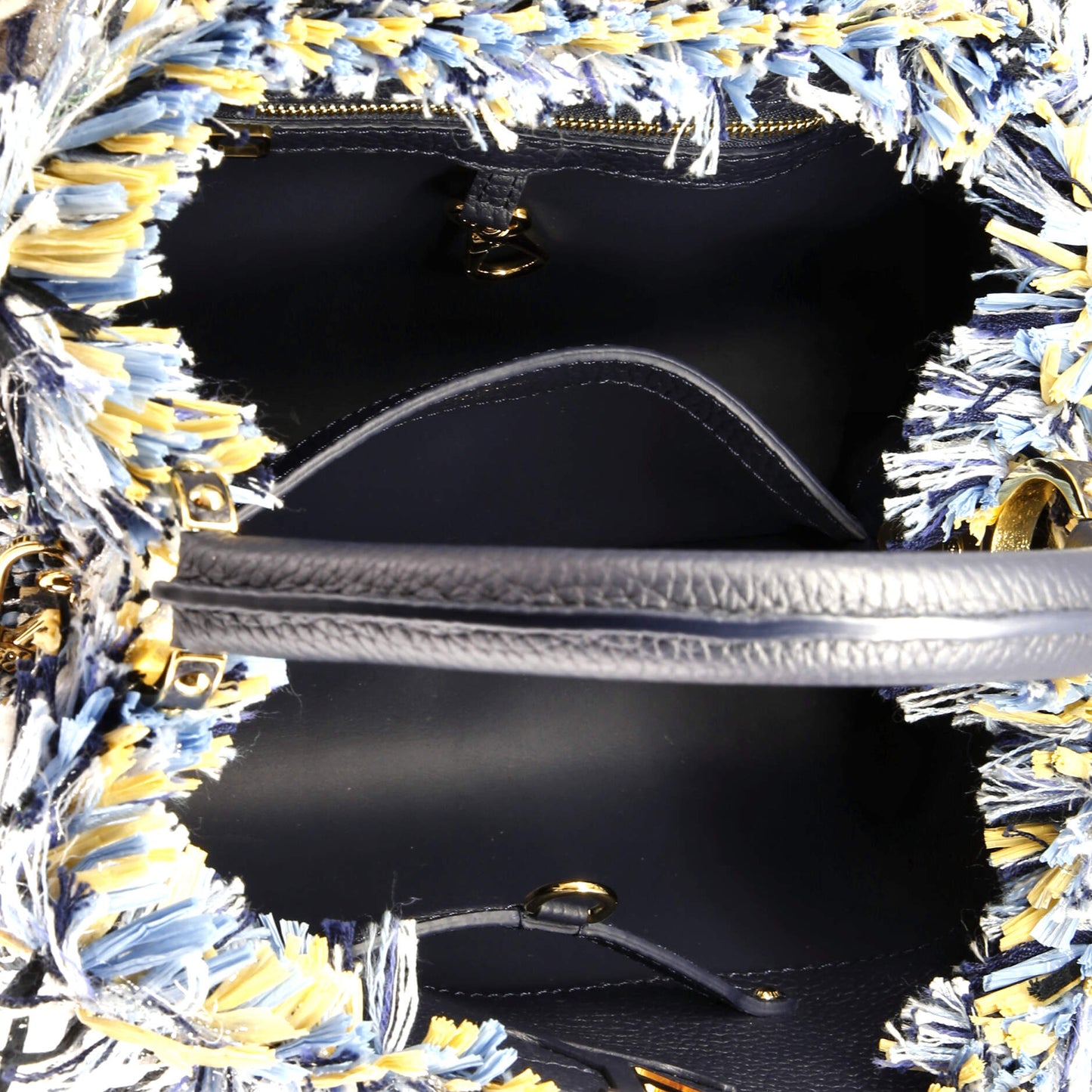 Louis Vuitton Capucines Bag Woven Raffia, Cotton Ribbon, and Silvery Threads MM