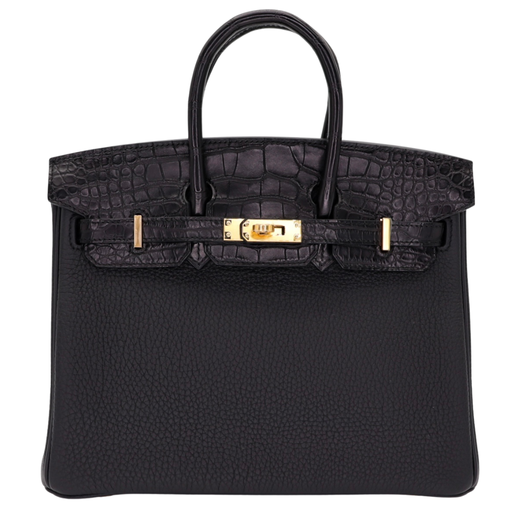 Hermes25cm Birkin Touch Black Matte Alligator/ Togo Leather Gold Hardware