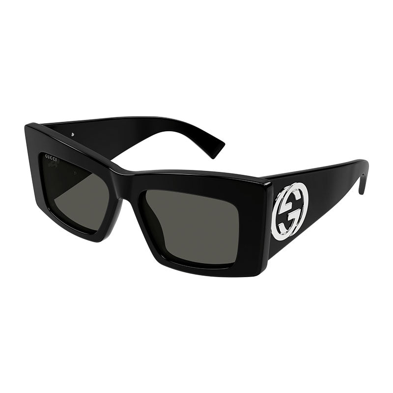 Gucci Sunglasses Square Full Rim, Shiny Black Frame and Grey Lens GG1842S001