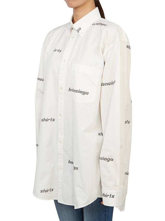 Luxury Balenciaga Trending 2026 Printed Logo Allover Cotton Long Sleeve Shirt White