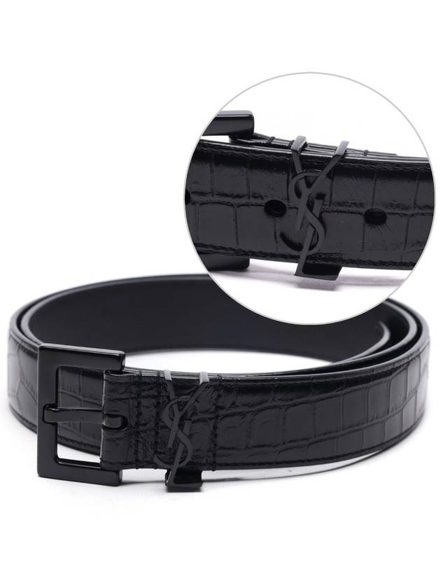 Luxury Saint Laurent Trending 2025 Monogram Crocodile Embossed Leather Belt Black