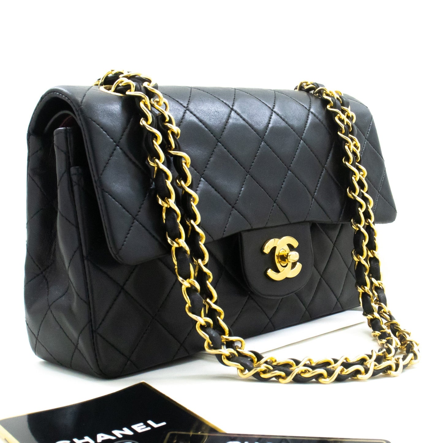 CHANEL Classic Double Flap 9" Chain Shoulder Bag Black Lambskin