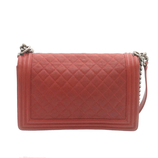 CHANEL Boy  Matelasse Chain Flap Shoulder Bag Leather Red CC Auth 28281A