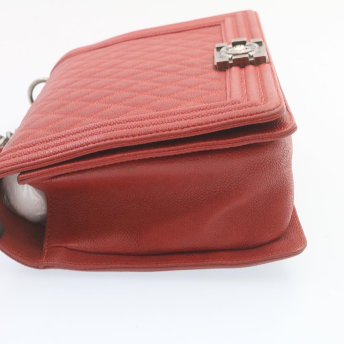 CHANEL Boy  Matelasse Chain Flap Shoulder Bag Leather Red CC Auth 28281A