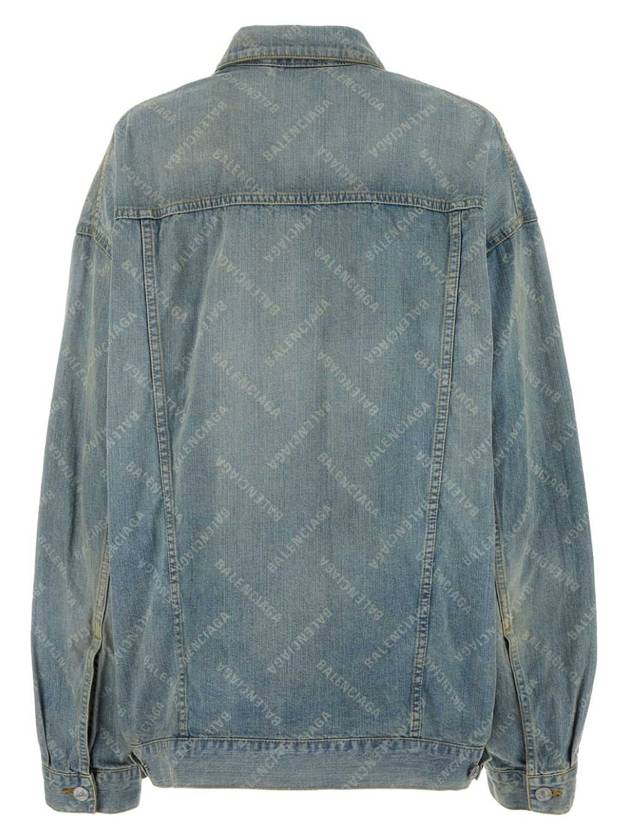 Luxury Balenciaga Trending 2026 Logo Print Denim Jacket Blue