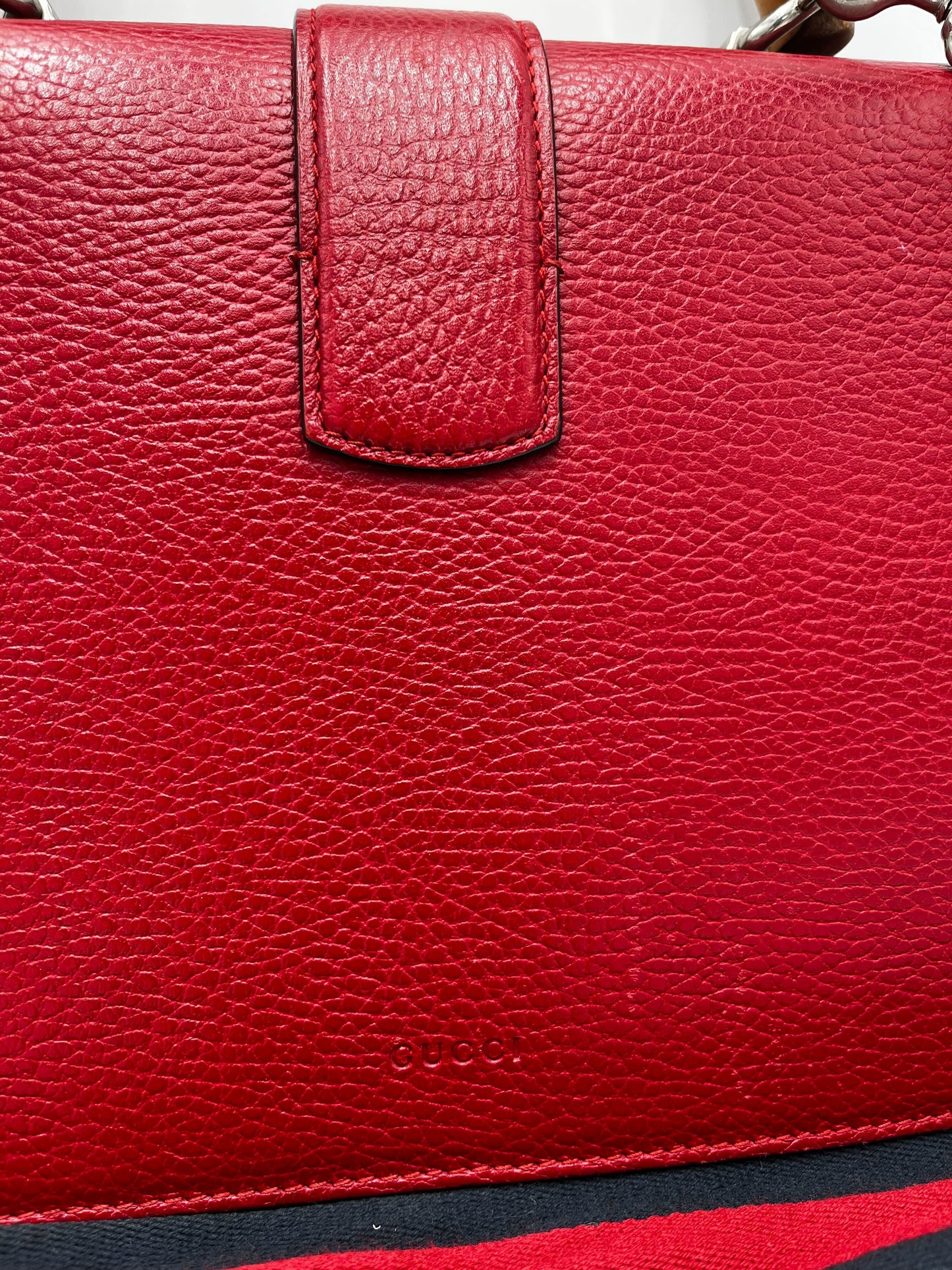 Gucci Dionysus Bamboo Top Handle Bag Leather Red Leather Handbag ( )