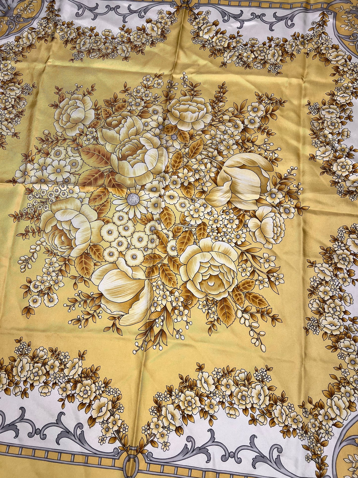 Gucci   Yellow Floral Silk Scarf