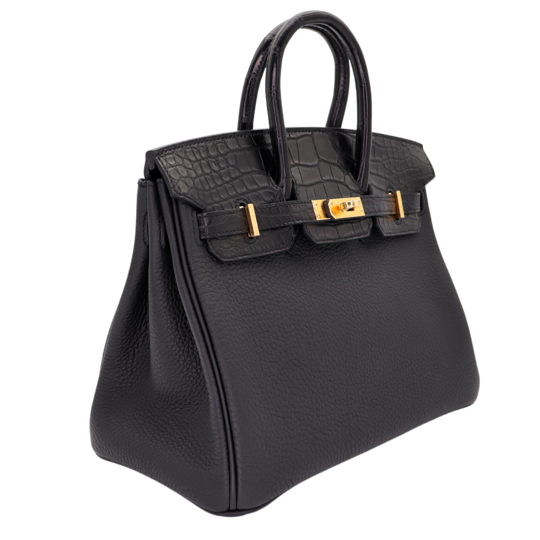 Hermes25cm Birkin Touch Black Matte Alligator/ Togo Leather Gold Hardware