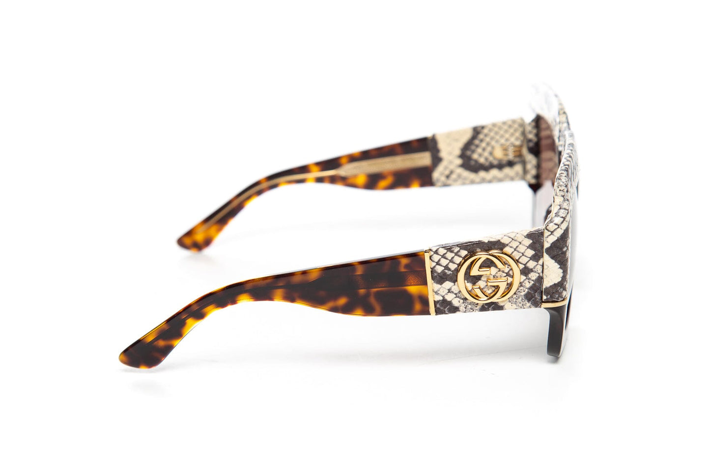 Gucci Tortoise with Python Detail Square Sunglasses