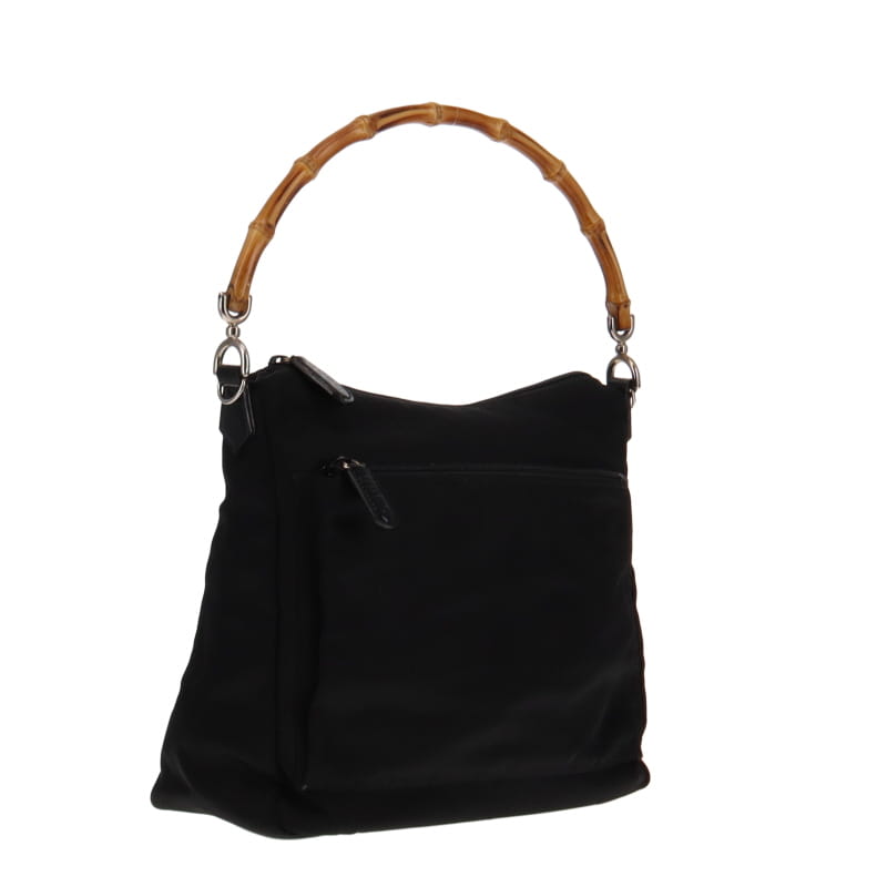 Gucci Bamboo Black Leather Canvas Tote Style 2