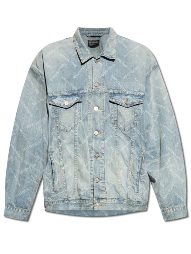 Luxury Balenciaga Trending 2026 Logo Print Denim Jacket Blue