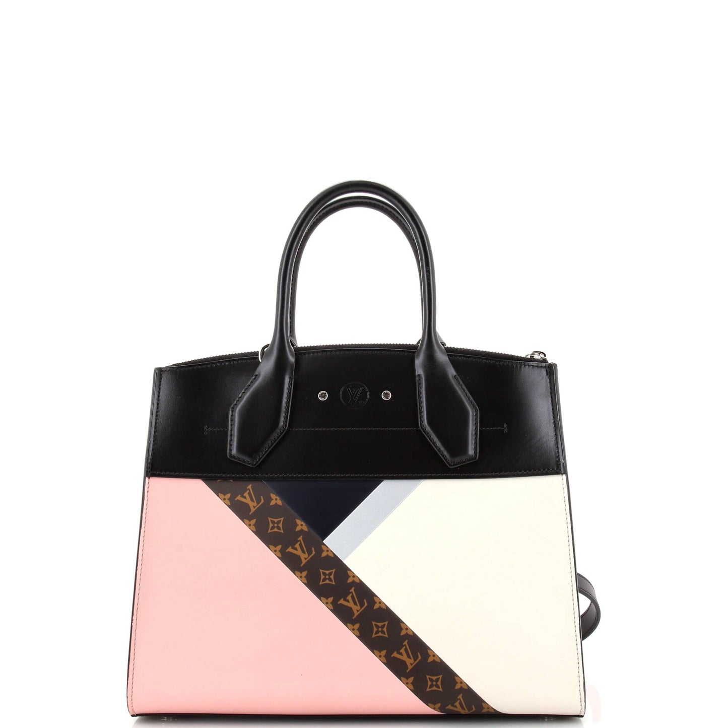 Louis Vuitton City Steamer Handbag Leather with Monogram Canvas MM