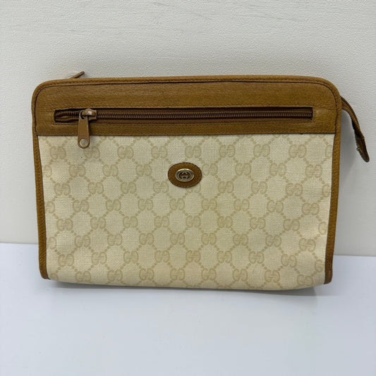 Auth GUCCI   GG Pattern PVC Canvas & Brown Leather gu9906bf