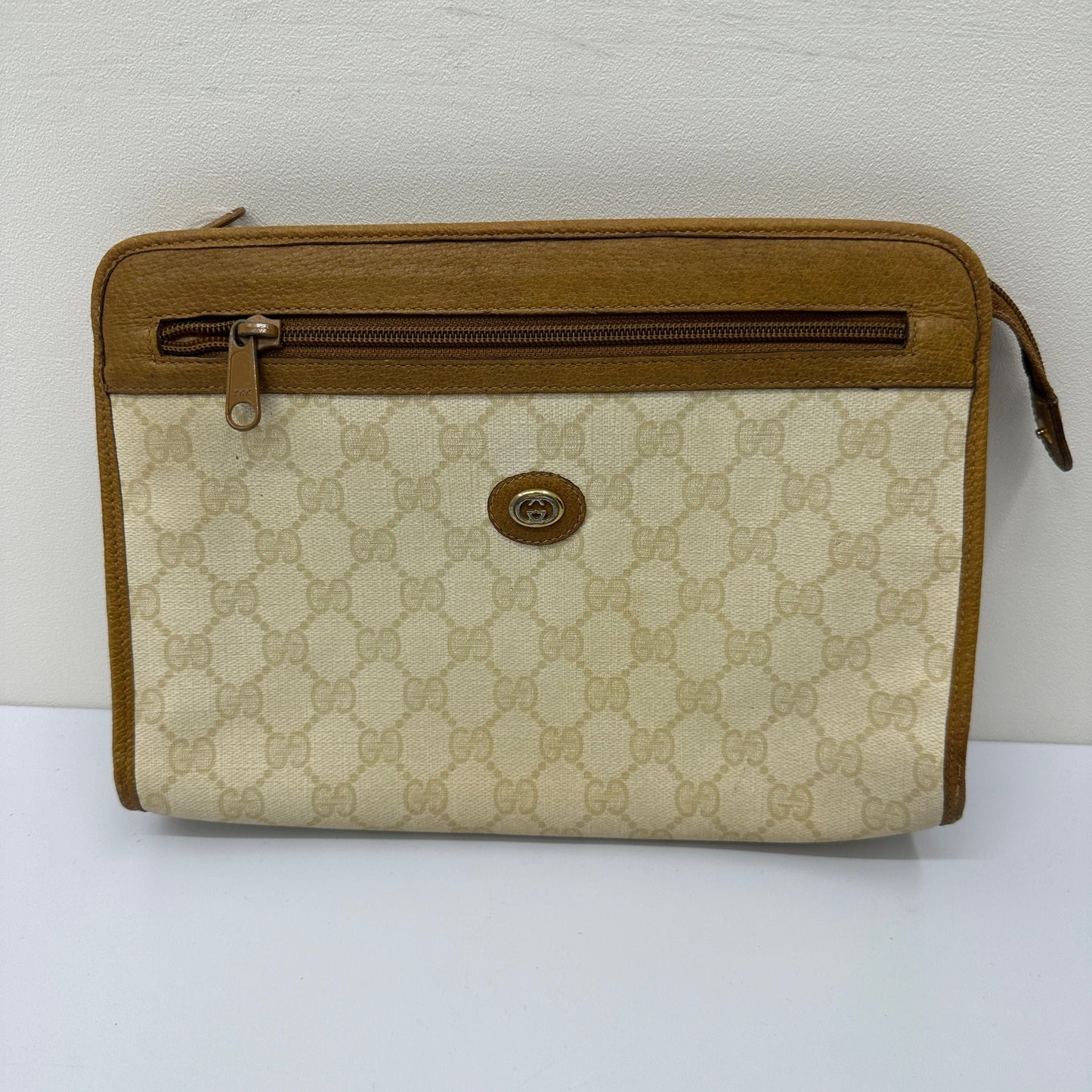 Auth GUCCI   GG Pattern PVC Canvas & Brown Leather gu9906bf