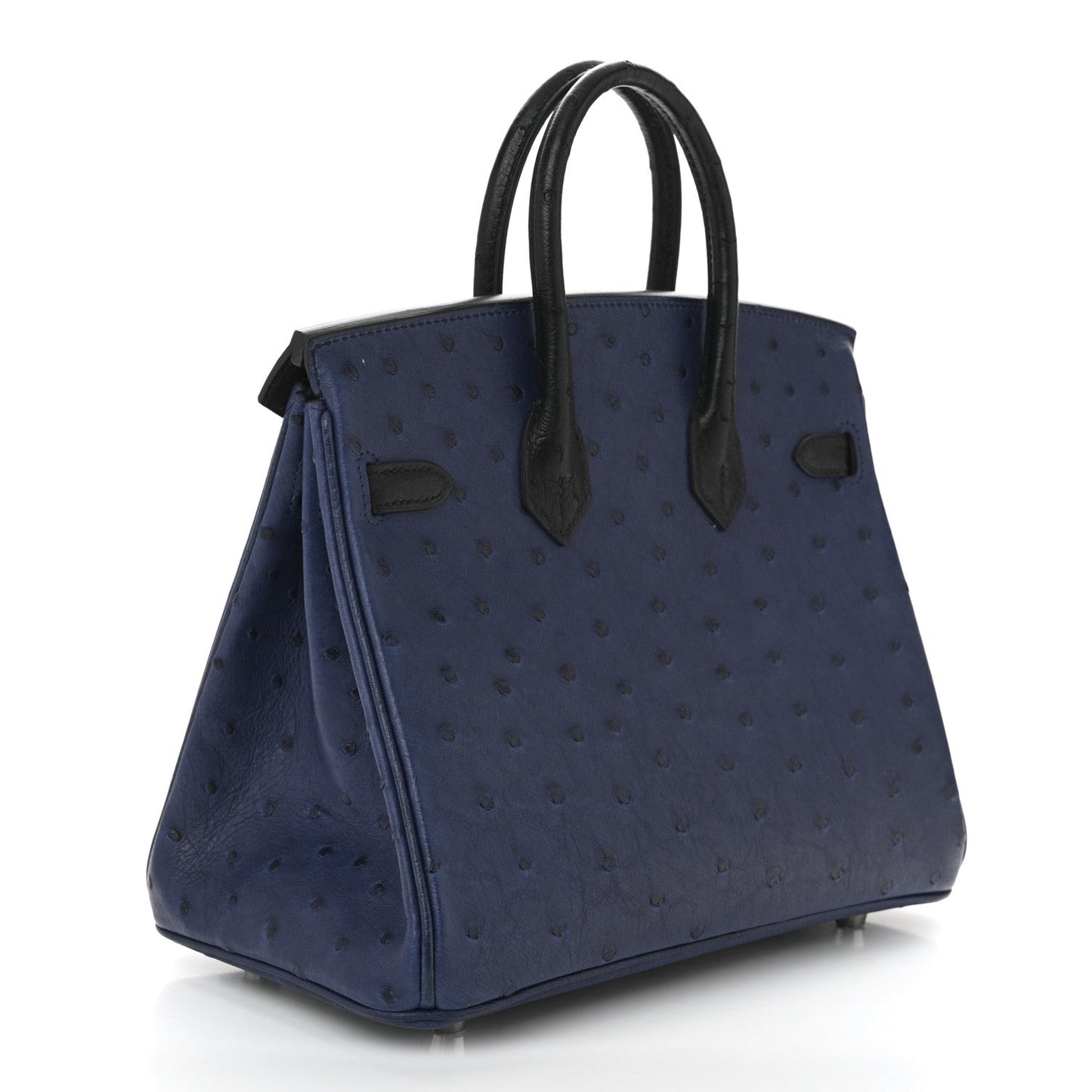 Hermes Ostrich Bi-Color Birkin 25 Bleu Iris Black