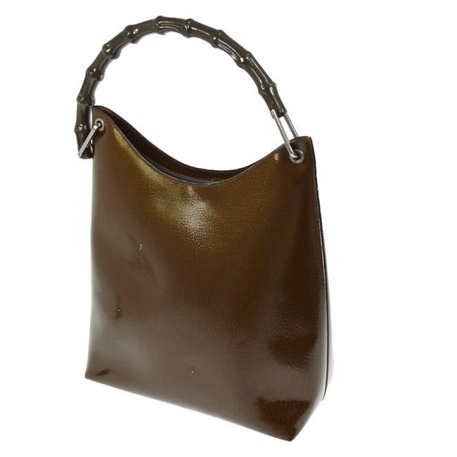 Gucci Vintage Brown Speckled And Glossy Leather With Bamboo Handle Hobo Bag