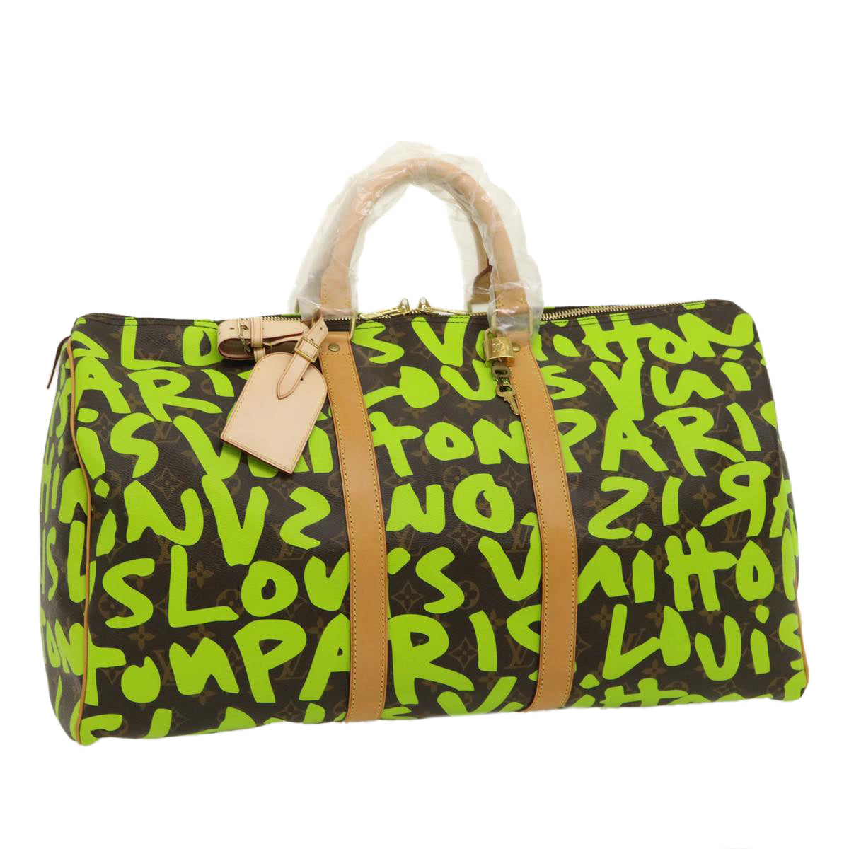 LOUIS VUITTON Monogram graffiti Keepall 50 Boston Bag Vert M93700 Auth 29946A