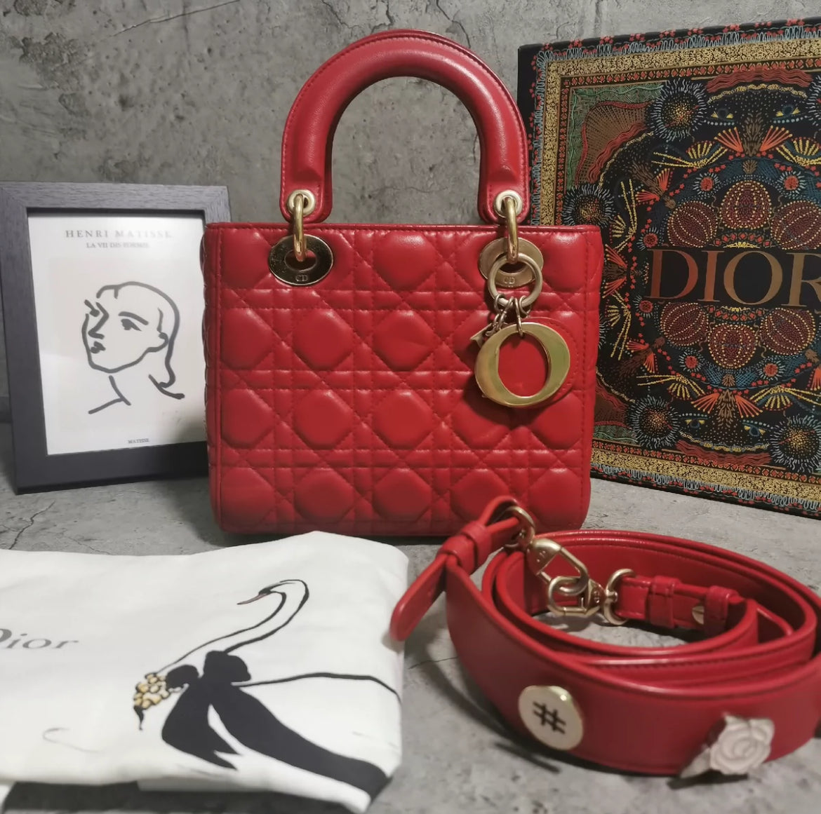 Lady Dior Small My Abcdior Red Lambskin Cannage Leather
