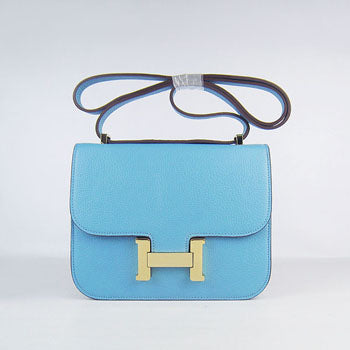 Luxury Hermes Constance Cowskin Leather Bag H017 light blue golden