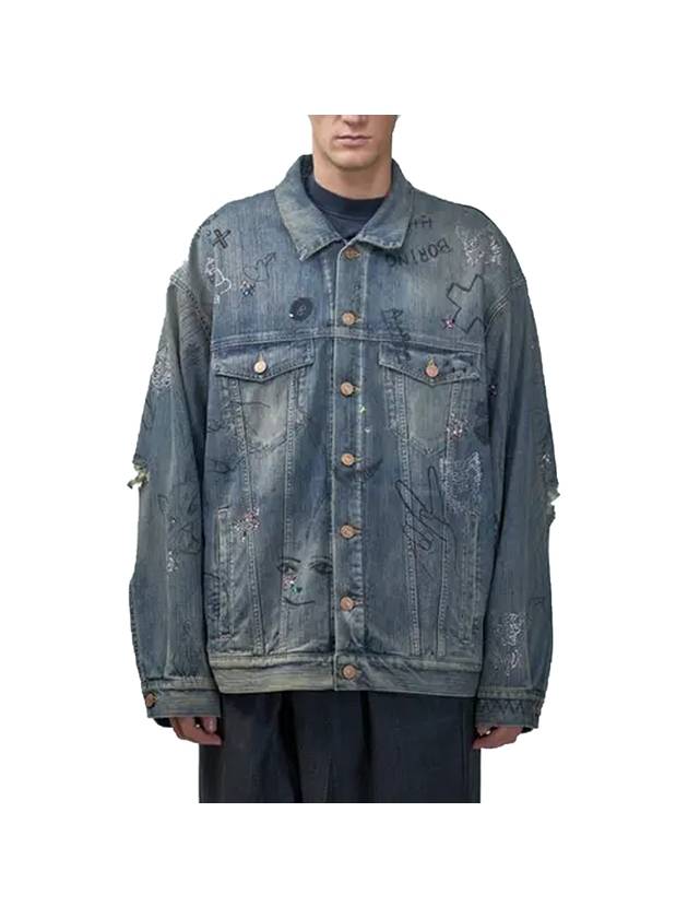 Luxury Balenciaga Trending 2026 Graffiti Denim Jacket Blue